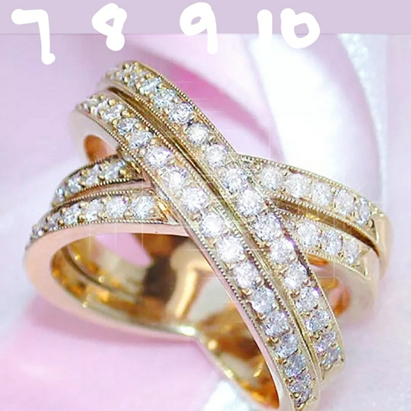 Yellow Gold/White Sapphire Infinity crossover ring. - Picture 5 of 10